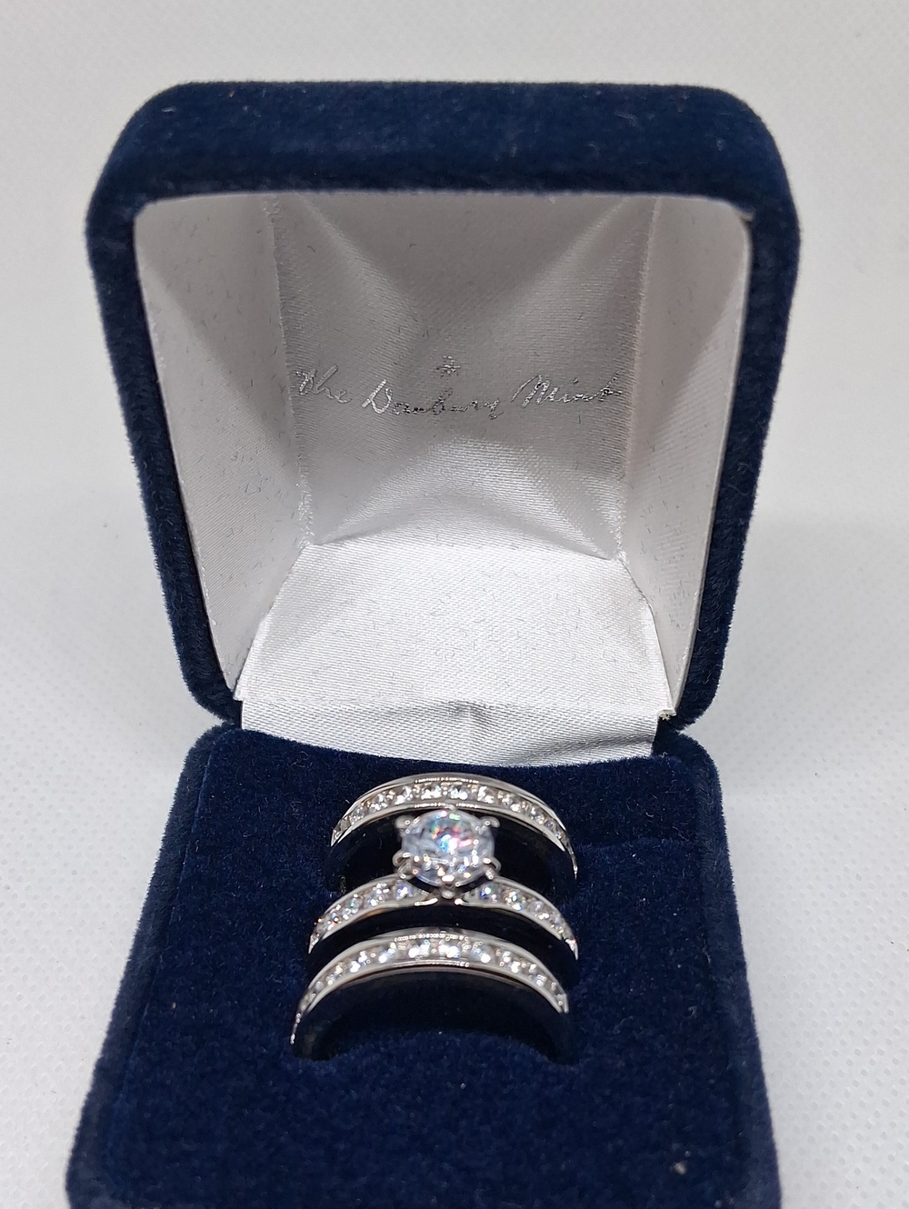 Danbury Mint Platinum Finished Three-Ring Stack with Diamond Simmulants